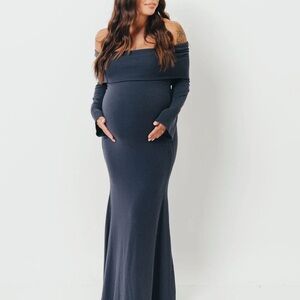 Off-Shoulder Maternity Maxi Dress in Navy